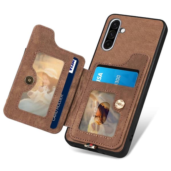 (Ny) Retro Skin-feel Ring Multi-card Plånboksfodral Brown For Samsung Galaxy A36