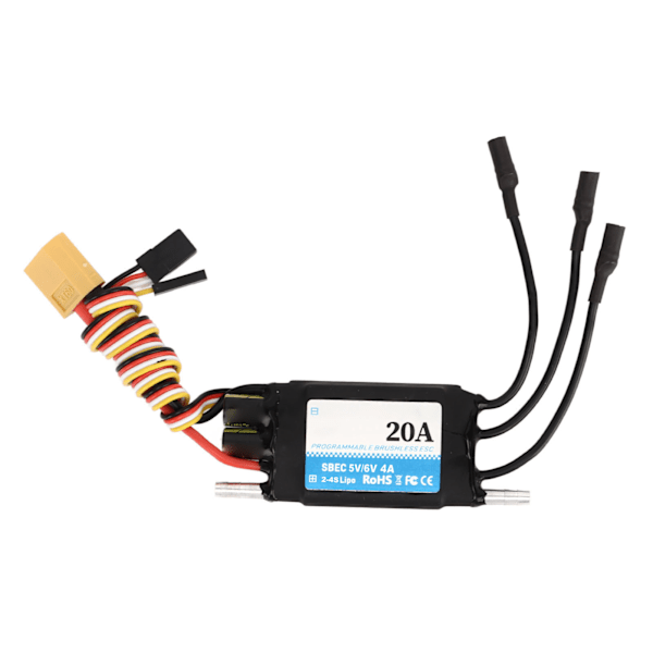 Vandafast 20A ESC Dobbeltrettet Tovejs 2‑4S Lipo ESC Hastighedskontrol med 5V 6V 4A SBEC til RC Bådsmodeller