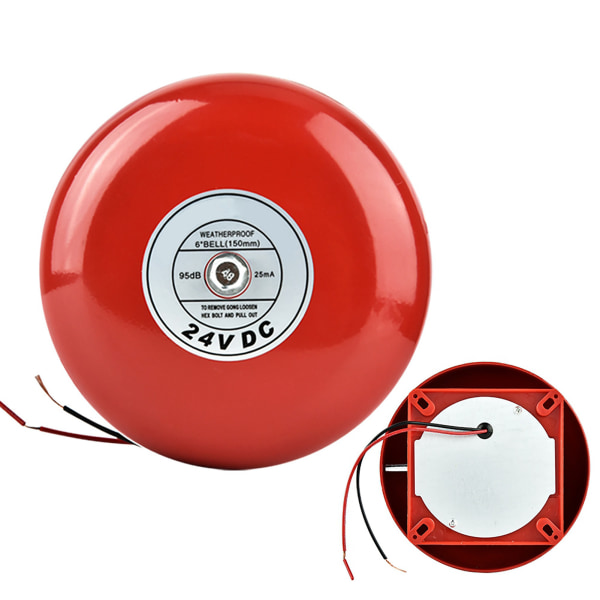 Metalsikkerheds- og brandalarmklokke - 24V Rød