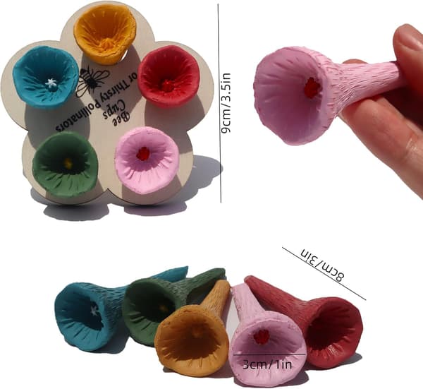 Drikkeskål til bier, lyserød blomsterformet vanddispenser til bier, insektfoder, udendørs havepynt-—ht pink flower