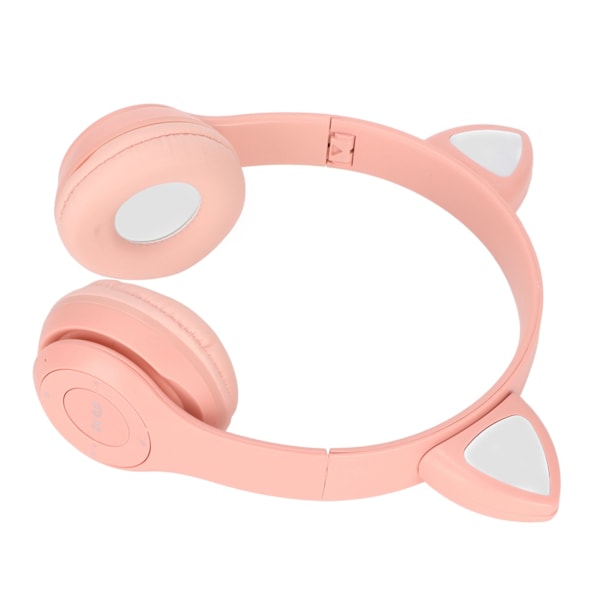 Bluetooth-headset med minneskortsstöd, vikbart, söta kattungeöron, trådlösa hörlurar med LED-lampa för barn, telefon, bärbar dator, rosa