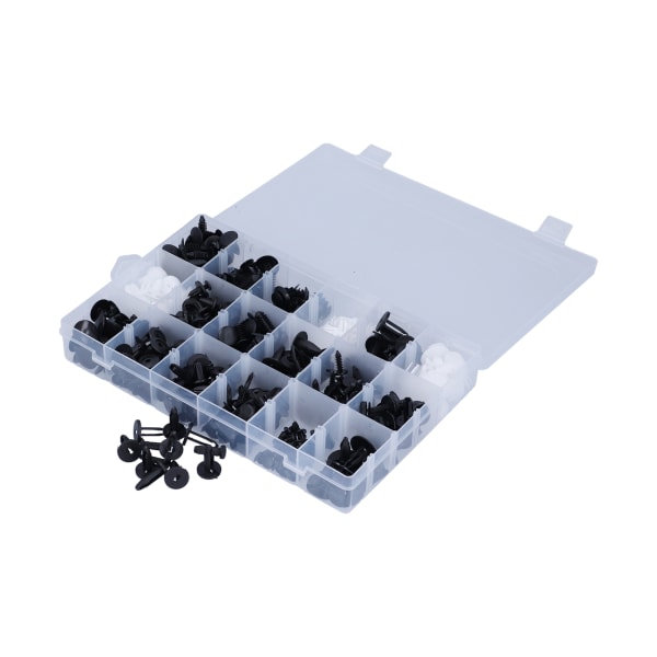 Bilholderclips sortiment - 415 stk, 18 sorter, plastikfæster, trykstifter, karrosserinitter