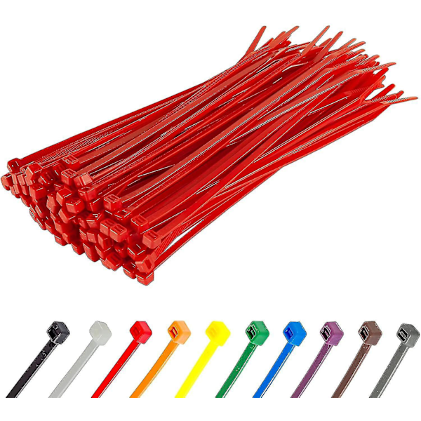 Premium Nylon Zip, 370mm x 4.8mm, Pack of 100, Heavy Duty Silver Cable Ties 200mmx4.8mm Red