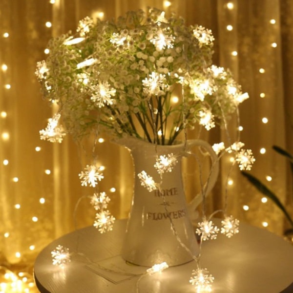 LED Girlang Jul Snöflingor Ljusslinga Hängande Ornament Julgransdekorationer för Hemfest Warm white 2M10LEDs