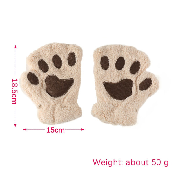 1 Par Kvinnor Flickor Härliga Vinter Varma Fingerless Handskar Fluffy Bear Cat Plysch Paw Claw Halv Finger Handskar Vante Ny Beige One Size