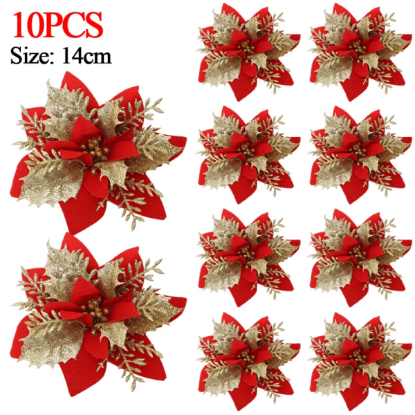 5/10 st 14cm Glitter Julstjärna Jul Konstgjorda Blommor med Klämmor DIY Julgransprydnader Krans Öppen Spis Dekorationer Silver Clip (10pcs)
