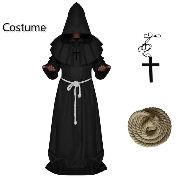 Pestdoktor Cosplay Kostym Medeltida Huvförsedd Kappa Steampunk Skräckmask Hatt Vuxen Halloweenfest Rollspel Storlek S-XL mask S