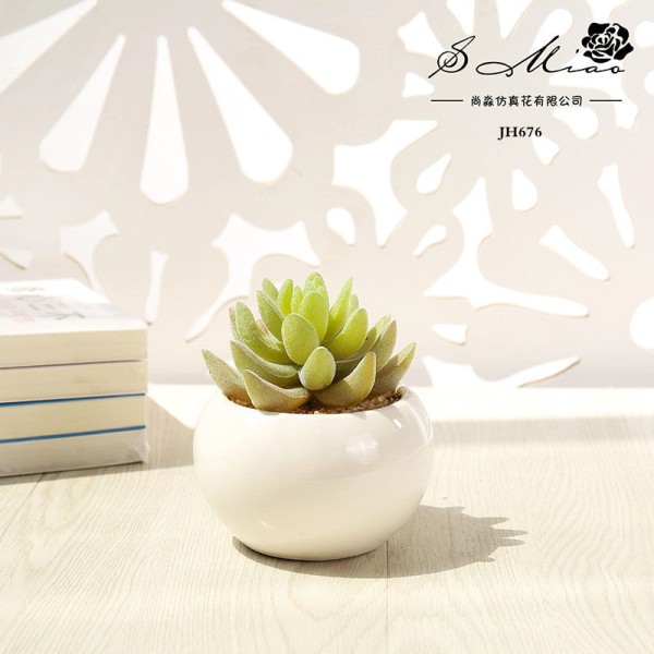 Kunstig sukkulent plante i potte (potte inkluderet) Kunstig blomst Bonsai boligdekoration Kunstig plante Dabao stone pattern flocking Green