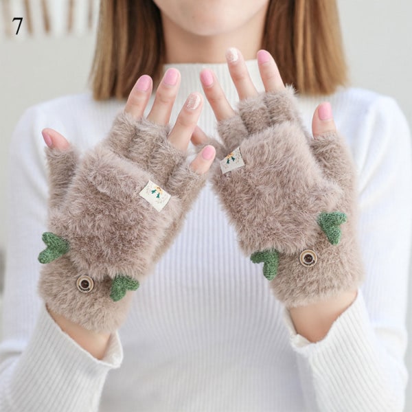 Dame Vinterhansker Strikkede Votter Katteklo Myke Berøringsskjerm Kjørehansker Fingerløse Halvfingerhansker Fløyel Kaninørehansker Style 6-light grey One Size
