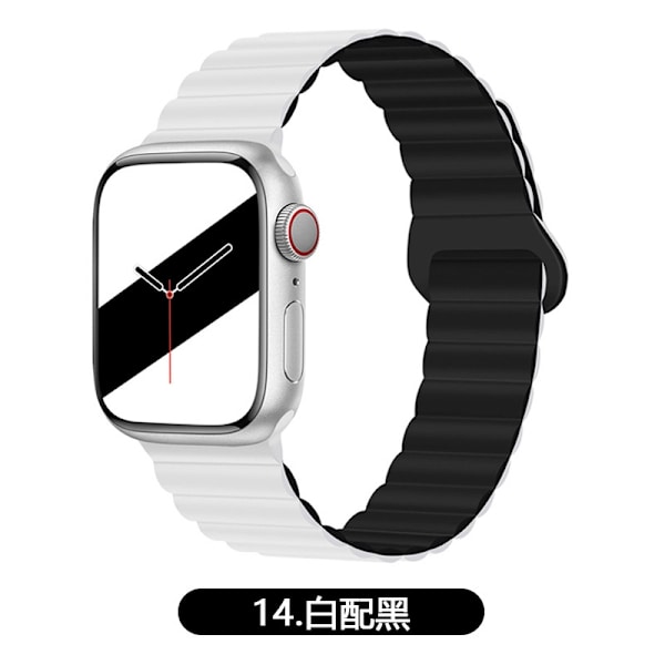 Urrem til Apple Watch iWatch til 1-9 generationer 38/40/41mm 14 hvid med sort