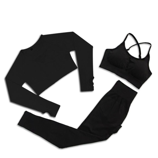 Set Gym Kläder Träningsoverall Byxor med hög midja Sport BH:ar för kvinnor 3Pcs Set-Dark Gray L