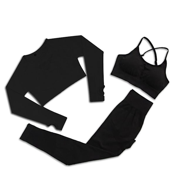 Yoga Set Träningskläder Träningsdräkt Höga Midjebyxor Sport-BH:ar För Kvinnor 3Pcs Set-Gray M