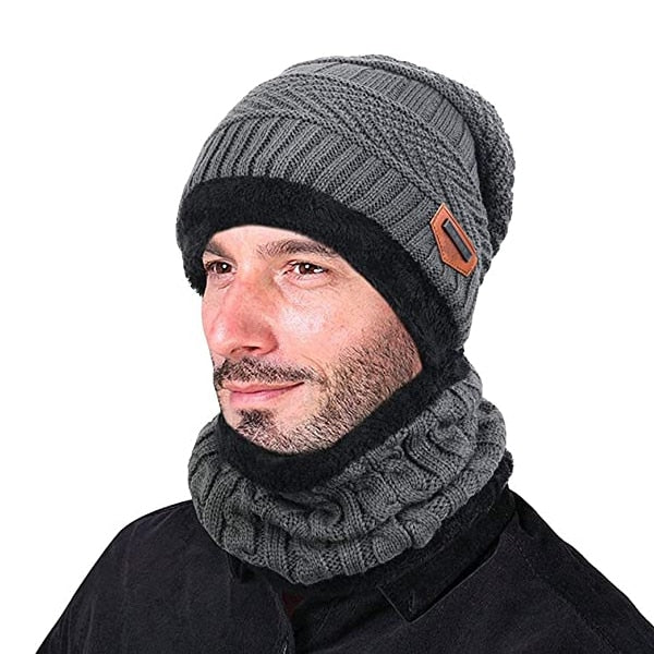 Hett säljande vinter varm mössa halsduk scarf handskar set unisex vinter varm stickad mössa hals handske för män kvinnor -B5 Gloves black white