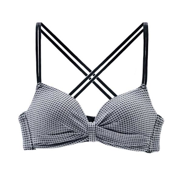 Sexig Rutig Underkläder Bekväm Trådlös BH för Kvinnor Djup Urringning BH Multiway BH A B Kupa Black 32B