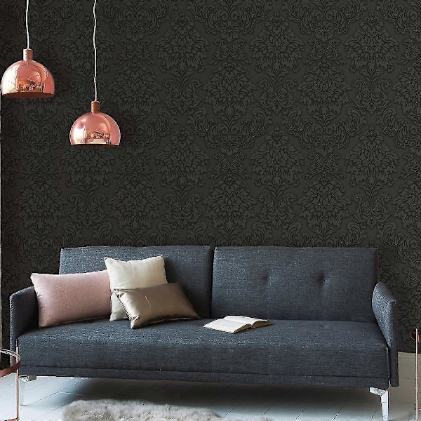 Lizzy London Barokk Damask Tapet AS Creation Kull Charcoal