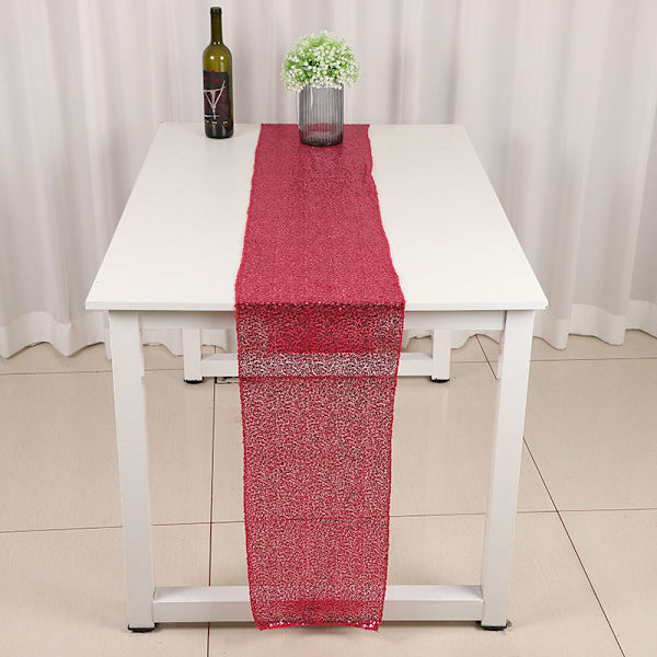 2 stk. paljettbordflagg bryllupsseremoni oppsett duk bordløper juledekorasjon polyester firkantet glitterpaljett Rose Red 30*140cm/80g