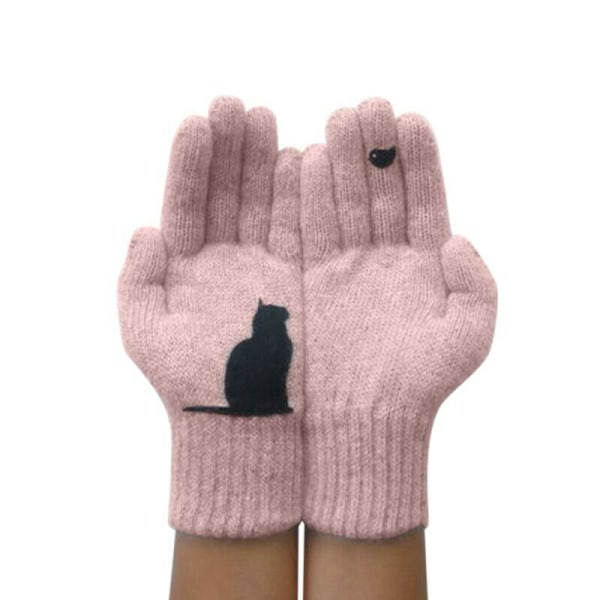 Vinterhandskar för män kvinnor tonåringar, söta katt- och fågeltryckta termiska stickade handskar, vindtäta varma vintervantar, mjuka Navy 20cm