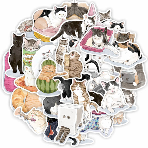 50 st Söta Katt Klistermärken Kawaii Djur Dekaler DIY Resväska Kylskåp Telefon Laptop Gitarr Bil Graffiti Tecknad Klistermärke Leksak för Barn 50PCS