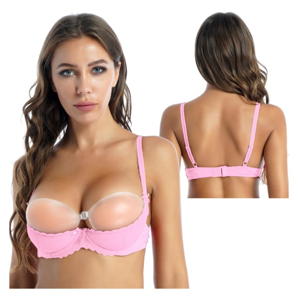 Dam 1/2 Kupa Push Up BH Topp Bygel BH Spets BH Sexig Erotisk Öppen Kupa Bustier BH Justerbar Rem Vadderad BH Underkläder White 5XL