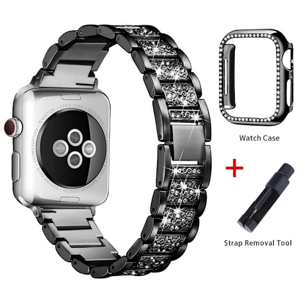 Armband + Fodral Metallarmband för Apple Watch Series 6 Armband 40mm 44mm Diamantring 38mm 42mm Rostfritt Stål Armband iwatch 6SE431 Band plus Case 2 40MM For 5 4