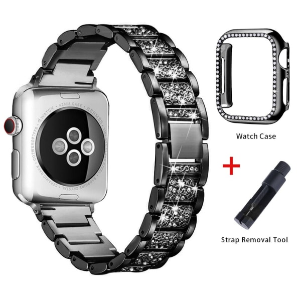 Armband + Fodral Metallarmband för Apple Watch Series 6 Armband 40mm 44mm Diamantring 38mm 42mm Rostfritt Stål Armband iwatch 6SE431 Band plus Case 3 42MM For 3 2 1
