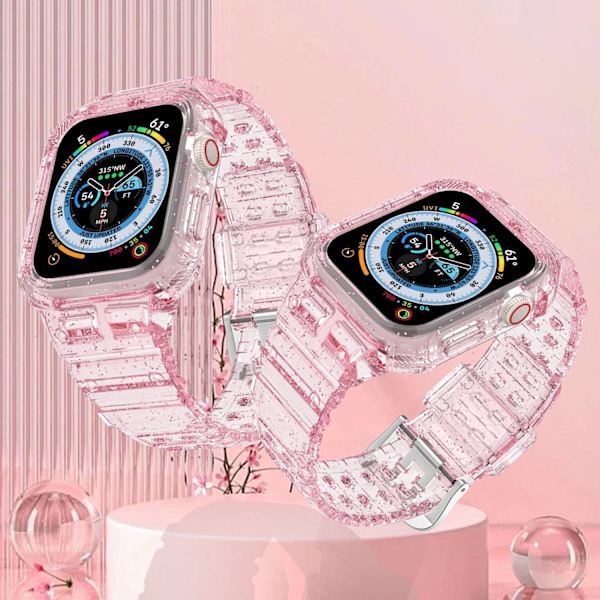 Klockarmband för Apple Watch iWatch 38/40/41mm transparent puder + silverglitterpuder utan text