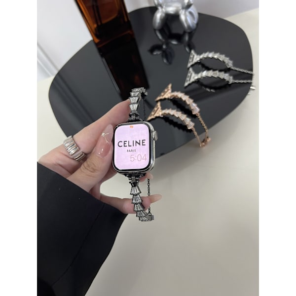 Klockarmband för Apple Watch iWatch 40mm 4/5/6/SE generation enkelrem svart fiskbens diamantarmband