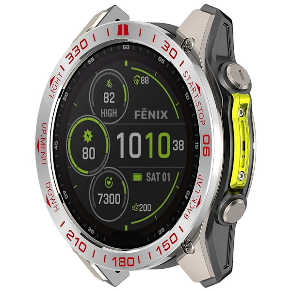 Til Garmin Fenix 8 Solar 51mm Rustfrit Stål Bezel Ridsefast Beskyttelsesring - Sort+Rød Silver+Red