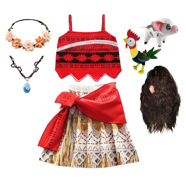 Moana Kjole Kostumer Cosplay Småbørn pige kjoler Anime Film Moana Kostume Halloween Kostumer Gaver til Pige Kjole Til Piger F-7 5T(120)