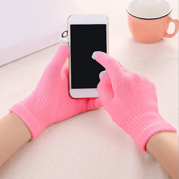 Unisex Dame Herre Berøringsskjerm Vinterhansker Varme Votter Ensfarget Bomull Varmere Smarttelefoner Kjørehansker Luvas Dame Pink One Size