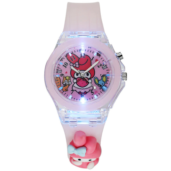 Tecknad Färgglad Blinkande Ljus Självlysande Klocka Docka Silikon Elektronisk Klocka Pink Melody sticker doll