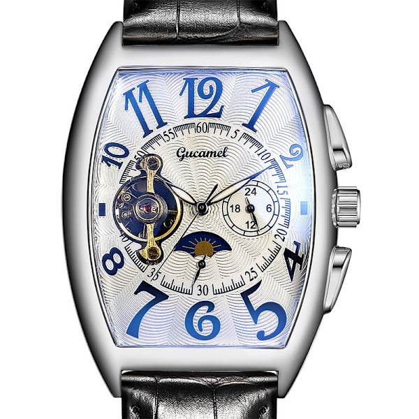 Herrklocka Tonneau Mekanisk Herrklocka Hjul Automatisk Urholkad Mekanisk Klocka Rose gold shell white noodles