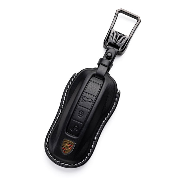 För Porsche Cayenne Taycan Nyckelskydd Panamera Macan718/911 Bilnyckel Skyddsskal Äkta Läder Väska Brown leather hanging buckle