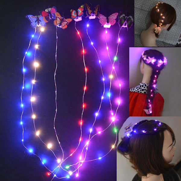 Jente Sommerfugl Lysende Tutu LED Skjørt Glød Blomsterkrans Hodebånd Party Magisk Engel Fe Jul Kostyme Bursdagsgave 2pcs colorful
