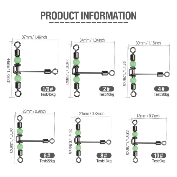 Fishhook 20 stk. Fiskesvirvel Konnektor Leje Rullende 3 Vejs T Form Fiskekrog Lokke Line Konnektor Fiskegrej Lysende Perler Size 8 20 pcs
