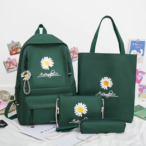 4 st/set Skolryggsäckar för damer Skolväska Daisy Canvas för tonårsflickor Student College Bokväska Pojkar Portfölj Bolsas Mochilas D Black Backpacks
