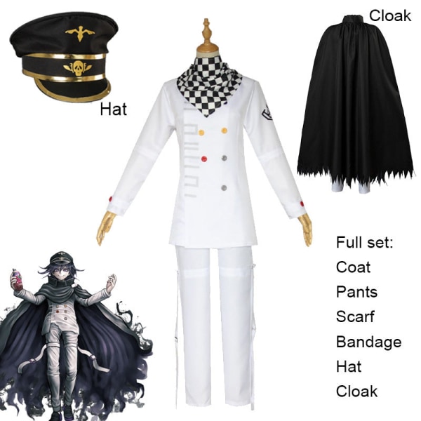 Anime Danganronpa V3 Kokichi Oma Cosplay Præsident Uniformer Tørklæde Paryk Kappe og Hat Halloween Karneval Fest Kostumer Cloak XXXL
