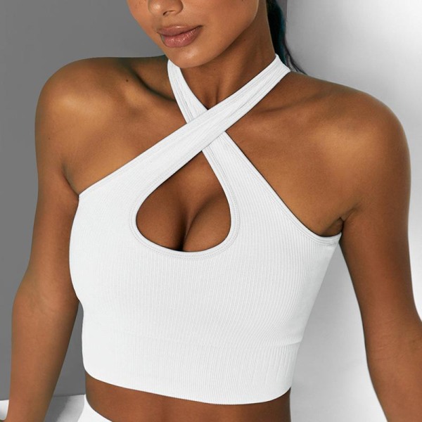 Ensfarvet Candy Fitness Sports Vest Mode Gym Løbe Krydsrem BH Yoga Tøj til Kvinder 6506 cross bra-Gray L