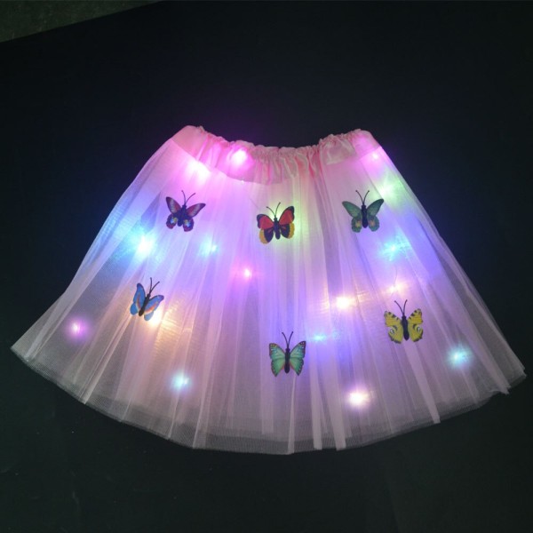 Flicka Butterfly Light Up Tutu LED-kjol Glow Blomma Krans Krona Pannband Fest Magic ängel Fe Juldräkt Födelsedagspresent red skirt