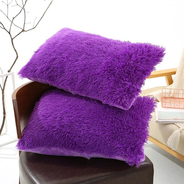 2 Stykker Luksus Faux Fur Fluffy Blød Sofa Boligtekstil Pude Betræk Beige