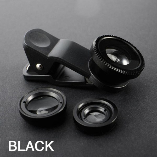 3-i-1 Fisheye Telefonlins 0.67X Vidvinkel Zoom Fisheye Makro Linser Kamerakit Med Clip-On Lins För Smartphone Red