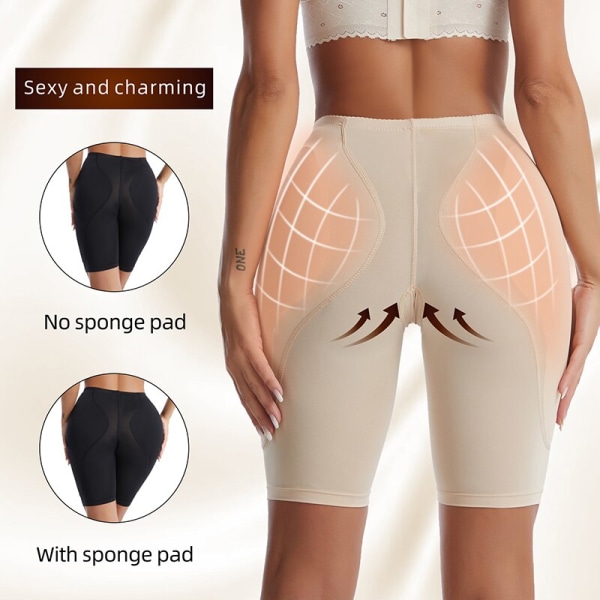 Fake Ass Höftkuddar Butt Lifter Enhancer Thigh Trimmer Control Trosor Dam High Waist Trainer Shapewear Body Shaper Vadderad trosa apricot high waist XXXL