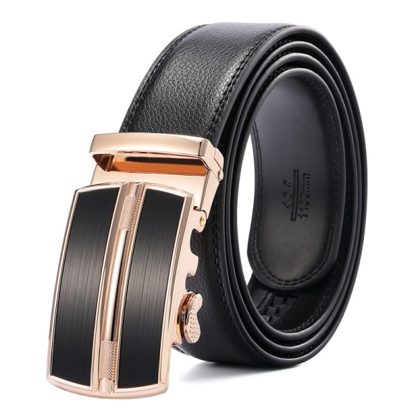 Spänne Två-Lagers Presentbälte Mode Unga Människor Byxbälte Herr Äkta Läder Matte Black brushed gold buckle 110~125