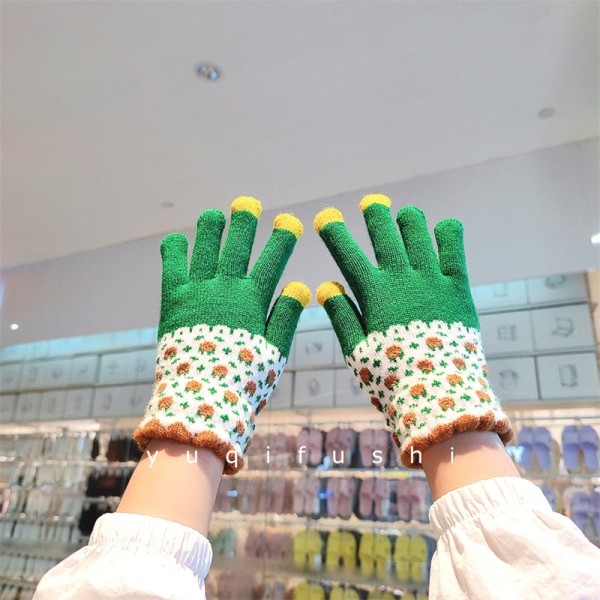 2023 Vinterhandskar för damer, mode, helfinger, kashmirstickade handskar, fleecefodrade, varma, tjocka, pekskärm, cykelhandskar Green One Size