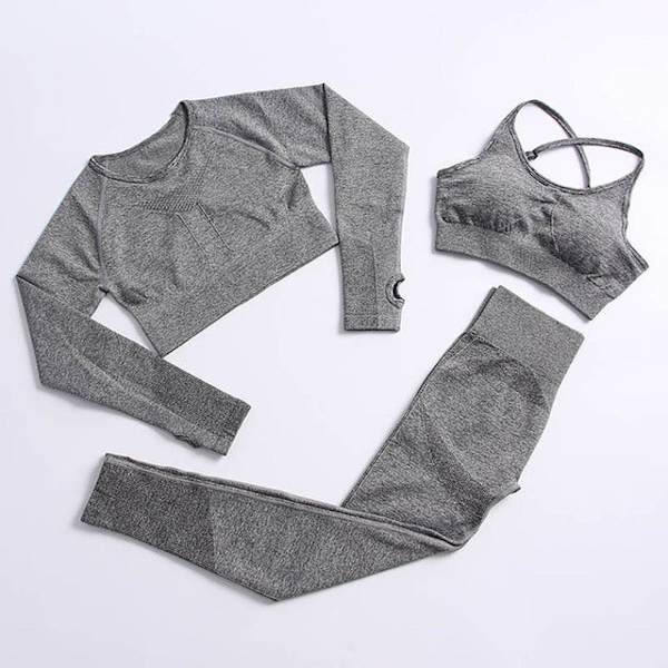 Yoga Set Träningskläder Träningsdräkt Höga Midjebyxor Sport-BH:ar För Kvinnor 3Pcs Set-Dark Gray M