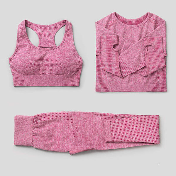 Yoga Set Träningskläder Sportkläder Gym Kläder Fitness Leggings Toppar För Kvinnor 3 pcs set pink M