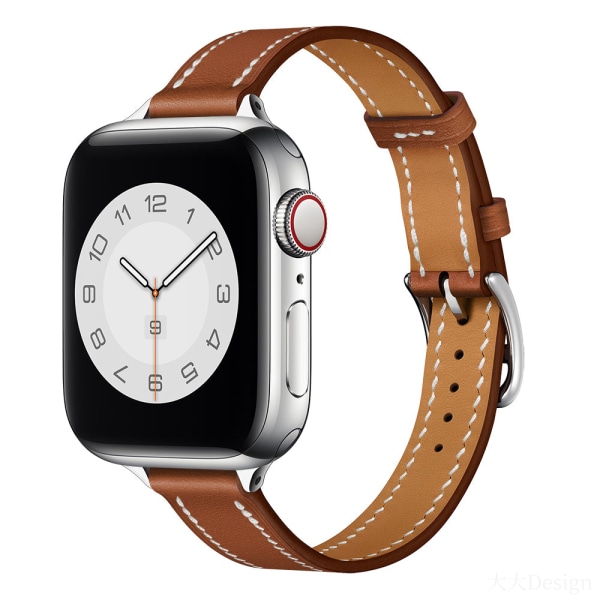Lærreim for Apple Watch-reim 44mm 45mm 42mm 41mm 40mm 38mm Single tour klokkereim armbånd iWatch serie 3 4 5 6 SE 7 reim Slim brown For 38mm 40mm 41mm
