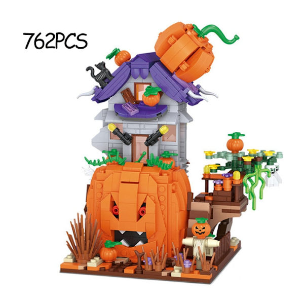 LOZ Kreativ MINI Halloween Hytte Hus Byggeklods MOC Græskarvogn Glædelig Halloween Dekoration Klodser Drenge Børn Legetøj Gaver Model B with box