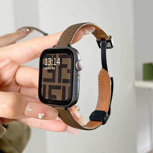 Klockarmband för Apple Watch iWatch för SE2/6/5/4 40mm läder vikbart magnetiskt spänne - bränd brun