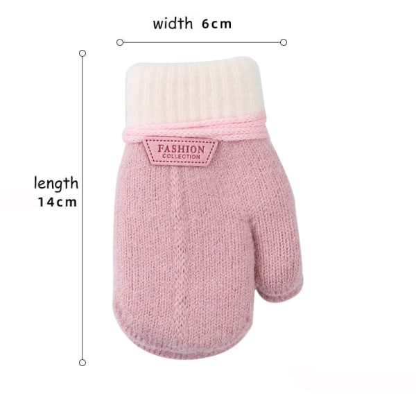 Barnhandskar Vinter Solid Thicken Plus Velvet Halter Handskar för barn Toddler utomhus Håll värmen Stickade vantar med rep B(1-3 Years)